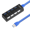 Miniatyrbillede 4 af 5: Kdq1 USB 3.0 Hub med 4 Porte, 5 Gbps, Til PC Bærbar, Tænd/Sluk-Knap, Sort