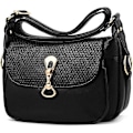 Miniatyrbild 1 av 5: Damer PU-läder Crossbody Väska Multi-ficka Messenger Väskor Handväska (svart) - Svart