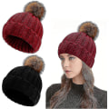 Miniatyrbilde 1 av 5: Varm vinterlue for kvinner - Ullstrikket beanie med termisk fleece