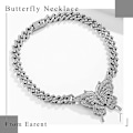 Miniatyrbillede 2 af 5: Tyk Krystal Choker Halskæde Butterfly Vedhæng Halskæder Cuban Link Kæde Glitrende Rhinesten Smykke