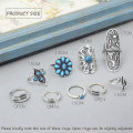 Miniatyrbillede 2 af 5: Boho Ringe Sæt Sølv Turkis Stabelbare Finger Ringe Justerbar Åben Ring Midi Størrelse Ringe Sæt Til Kvinder Og Piger 9stk