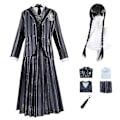 Pikkukuva 1 / 5: Naisten Wednesday Addams -asu Nevermore-uniformipaita, takki, solmio ja peruukki 2XL Only wigs