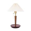 Miniatyrbilde 4 av 5: Bordlampe med stoffskjerm, messinglampehode og trekkbryter