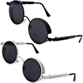 Miniatyrbilde 1 av 5: Retro Runde Sirkel Polariserte Steampunk Solbriller Menn Kvinner Uv400 Beskyttelse Black and gray