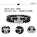 Pikkukuva 3 / 5: Mustat Mattamustat Helmi Rannekkeet 8mm Onyx Kivi Rannekkeet Sarja Charm King Crown