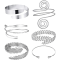 Miniatyrbillede 1 af 5: 6 stk. Arm Manschetter, Øvre Arm Med Manschet Armbånd, Justerbart Armbåndssæt Silver