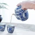 Miniatyrbillede 2 af 3: Blå og Hvid Porcelæn Glaseret Tekande Tekopper Rustfri