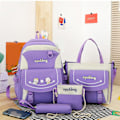 Pikkukuva 3 / 5: 4 kpl Cartoon Nylon -koulukassit Matkustusreput Olkalaukut Kynäkotelo Purple