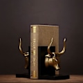 Miniatyrbillede 2 af 5: Bogstøtter Et Par Guld Tyrehoved Harpiks Kunst Bogstøtte Figurer Statuer