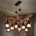 Miniatyrbillede 4 af 5: LED Hængende Lampe Vintage Lysekrone Træ 8-lys 100cm