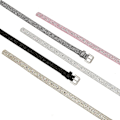 Miniatyrbillede 5 af 5: Dametøj Skinny Bling Glitter Talje Bælte Imitation Læder Tynd Taljebånd Silver