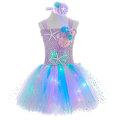 Miniatyrbillede 1 af 4: Led Op Tulle Tutu Med Pandebånd Børn Piger Aften Fancy Up Kostume 5-6 Years Light Purple