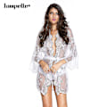 Miniatyrbillede 2 af 5: Jampelle Off Shoulder Mesh Flare Sleeve Mini Kjole