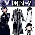 Miniatyrbillede 1 af 5: Kvinders Wednesday Addams Deluxe Kostume Sæt Nevermore Uniform Outfit/parykker/dukke One Size without Wigs