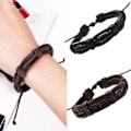 Miniatyrbillede 2 af 4: Mænds Kvinders Ægte Læder Flettet Manschet Armbånd Punk Håndledsrem Armbånd. (sort+brun) (2 stk)