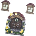 Miniatyrbillede 3 af 5: Fe-Dør og Vinduer Træ Dekorationer Gløder I Mørke Udendørs Have Træ Statuer Miniature Fe