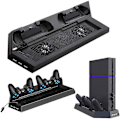 Miniatyrbild 1 av 5: Fläktkylare, Vertikalt Stativ För Ps4, Fläkt Med 3 Usb-Hub Laddare, Svart