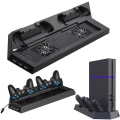 Miniatyrbilde 1 av 5: Vifte Kjøler, Vertikal Stativ For Ps4, Vifte Med 3 Usb Hub Ladere, Svart