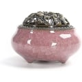 Miniatyrbillede 1 af 5: Keramisk Røgelsebrænder, Klassisk Stil Med Messing Calabash Røgelseholder Og Metal Låg (c)