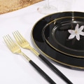 Miniatyrbilde 3 av 5: 20 stk Engangs middagstallerkener 7,5 tommer 10,25 tommer Svart Gullkant