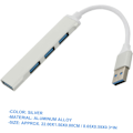 Miniatyrbild 6 av 8: USB-hubb 4 Portar USB Förlängningssplitter Aluminiumlegering Datahubb USB3.0 Datoradapter Överbelastningsspänningsskydd