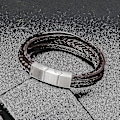 Miniatyrbild 5 av 5: Läderarmband för män, justerbart med magnetiskt spänne, ko-läder, flerskikts