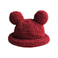 Miniatyrbilde 1 av 5: Voksen Tegneserie Bjørnøreformet Polyesterbøttehatt Fluffy Plush Vinterlue Wine red