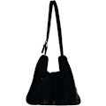 Miniatyrbillede 1 af 5: Plys Skuldertaske Blød Fluffy Tote Taske Kunstig Pels Crossbody Taske Justerbar Skulderrem Sort