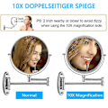 Miniatyrbild 5 av 5: Väggmonterad sminkspiegel med 10x förstoring, dubbelsidig LED-belyst spegel för badrum, 360° roterbar, USB-uppladdningsbar och 7 tum utdragbar arm