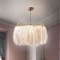 Miniatyrbillede 1 af 3: Hængende lampe med hvide fjer og LED-lys