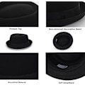 Miniatyrbillede 3 af 5: Herre Flat Top Porkpie Hat Blower Hatte, Sort Uldhat Med Bånd