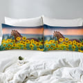 Miniatyrbild 2 av 5: Feelyou Brun Häst Täcke Set King Size Barn Flickor Pojkar Tonåringar Solros Sängkläder Set Bondgård Djur Täcke Överdrag Med 2 Kuddfodral Mikrofi