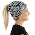 Miniatyrbillede 2 af 5: Ponytail Messy Bun Hale Kvinde Solid Ribbet Hat Cap, Kvinde Mode Hatte