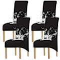 Miniatyrbild 1 av 4: Stor stretch Jacquard matstolöverdrag (svart, 4-pack)