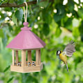 Miniatyrbild 3 av 5: Trähus för fåglar Vacker design med ihålig mitt Lätt att rengöra Inomhus hängande fågelhus för balkong park trädgård utomhus (rosa)