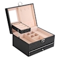 Miniatyrbillede 3 af 5: Husholdnings Smykke Opbevaringsboks Vandtæt PU Læder Smykke Etui Dobbelt Lag Opdeling Stor Kapacitet Ornament Organizer Sort