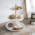 Miniatyrbilde 4 av 5: 3-etasjes kakefat serveringsbrett fruktfat elegant bryllupskakeholder i tre og metall ostfat (hvit tre farge)