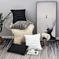 Miniatyrbild 3 av 5: Svart bäddsoffa överkast kuddfodral, bomull och linne dekorativa kuddfodral, 24 x 24 tum, set med 2