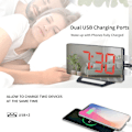 Miniatyrbild 3 av 5: Digital väckarklocka för sovrum. Stor display spegel väckarklocka med dubbla USB