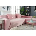 Miniatyrbild 4 av 5: Sammetsöverdrag för soffa, halkfri stretchsoffa, tjock och mjuk sofföverdrag för L-formade soffor, rosa, 2-sits (145-185 cm)