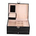 Miniatyrbillede 4 af 5: Husholdnings Smykke Opbevaringsboks Vandtæt PU Læder Smykke Etui Dobbelt Lag Opdeling Stor Kapacitet Ornament Organizer Sort