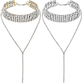 Miniatyrbillede 1 af 5: 2 stk. Rhinestone Tassel Choker Halskæde Multilayer Bred Krave Halskæde Tassel Kæde Halskæde til Kvinder Piger
