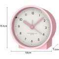 Miniatyrbild 5 av 5: Batteridriven analog väckarklocka, tyst, icke-tickande, ökande pip, snooze-funktion (rosa)