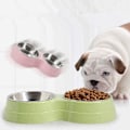 Miniatyrbillede 4 af 5: Rustfrit stål katteskål 2 i 1 Anti Glutton katte hundeskål, langsom fodringsskål interaktiv skridsikker P