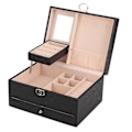 Miniatyrbillede 2 af 5: Husholdnings Smykke Opbevaringsboks Vandtæt PU Læder Smykke Etui Dobbelt Lag Opdeling Stor Kapacitet Ornament Organizer Sort