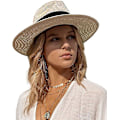 Miniatyrbilde 2 av 5: Dame Panama Solhatt Justerbar Dame Strand Solhatt Bred Bremskjerm Hagehatter Sommer Fedora Trilby Hatterbeige（beige）