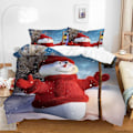 Pikkukuva 1 / 5: Jouluaiheinen joulupukki, lumiukko ja poro -kuvioitu vuodevaatesetti, pehmeä peittosetti, 3 osaa, king-size, queen-size, full-size, twin-size (kuten kuvassa)
