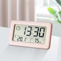 Miniatyrbild 3 av 5: Digital väckarklocka termometer LED inomhus elektronisk fuktighetsövervakning klocka hem skrivbordsklocka (Färg: Rosa, Storlek: 9,6 * 5,8 * 1 cm)