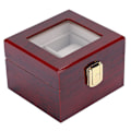 Miniatyrbild 4 av 5: Trä 2 rutnät klocka displaylåda transparent fönster klocka förvaringslåda (röd)