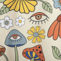 Miniatyrbild 5 av 5: Retro 70-tals duschdraperi Psykedeliskt blommönster Gult och orange Funky svampar Blommor och ögon Vintage Hippie stil Badrumsdekor（180*180cm）